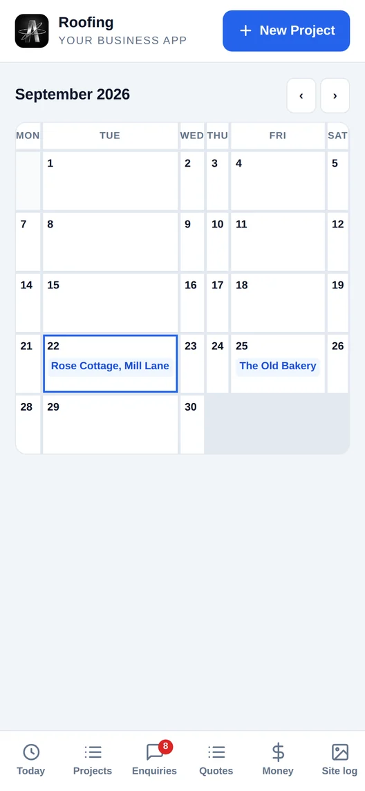 The calendar screen in the Auto Ascension app