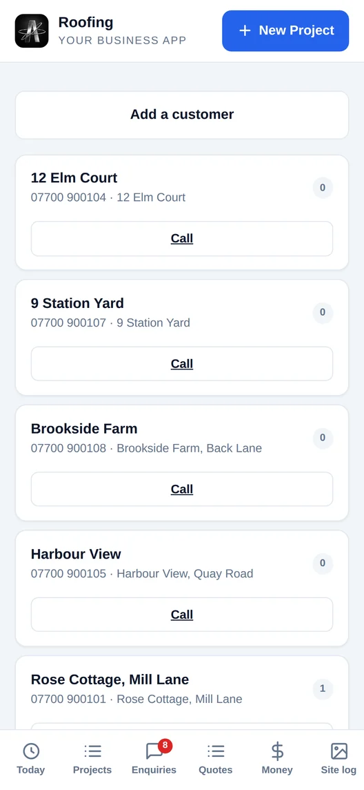 The customers screen in the Auto Ascension app